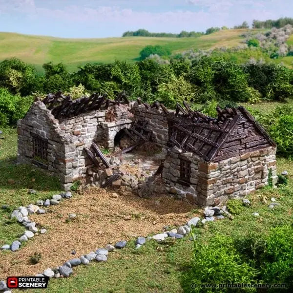 Tabletop Terrain Ruins Ruined Highland Stone Barn - Country & King - Fantasy Historical Ruins