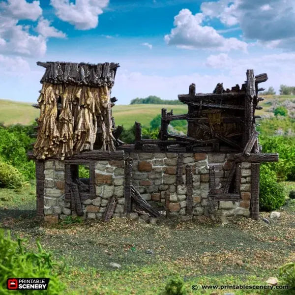 Tabletop Terrain Ruins Ruined Norman Stone Barn - Country & King - Fantasy Historical Ruins