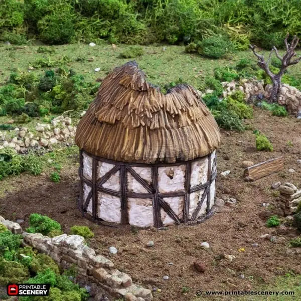 Tabletop Terrain Ruins Ruined Small Round House - Country & King - Fantasy Historical Building