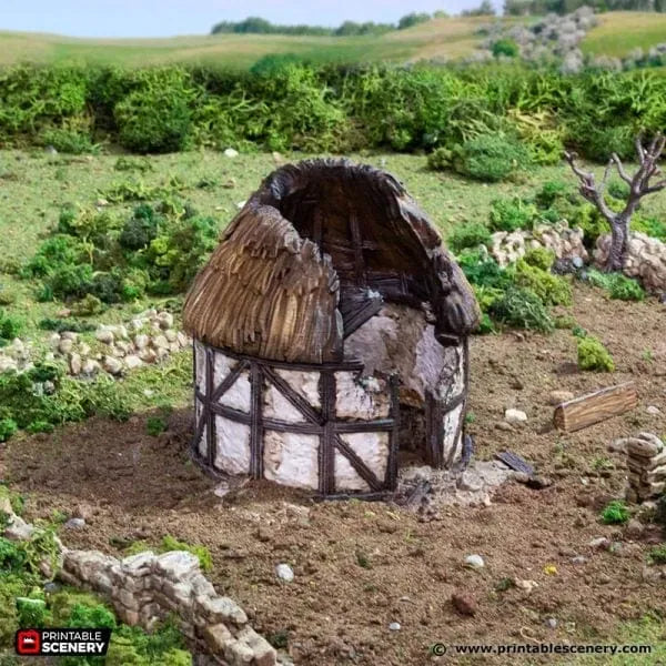 Tabletop Terrain Ruins Ruined Small Round House - Country & King - Fantasy Historical Building