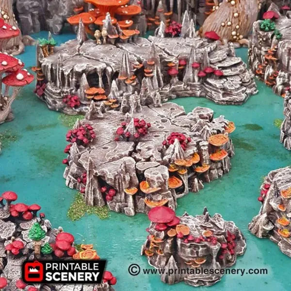 Tabletop Terrain Scatter Terrain 28mm / Shroom Raised Caverns / Shroom with Bridges- Fantasy Scatter Terrain