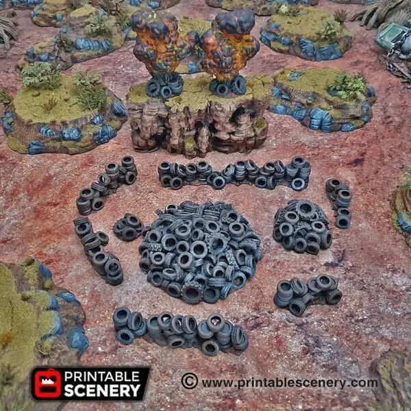 Tabletop Terrain Scatter Terrain Tire Obstacles - Apocalyptic Scatter Terrain