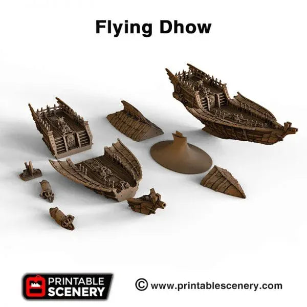 Tabletop Terrain Ship Flying Dhow - Flying Pirate Merchant Ship