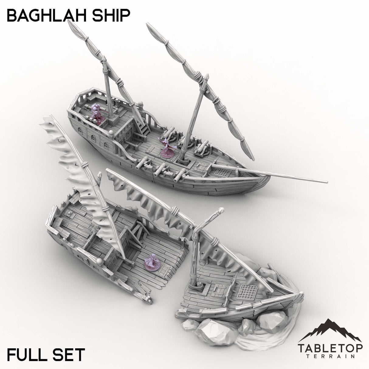 Tabletop Terrain Ship Full Set / 32mm Baghlah Ship