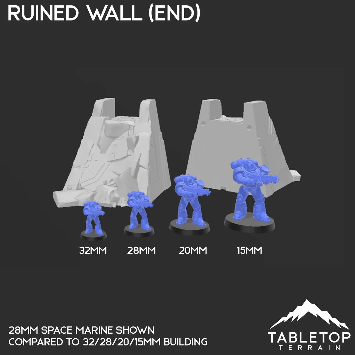 Tabletop Terrain Terrain 32mm / Ruined Wall (End) Slumbering Machines Tombcity Wall Builder