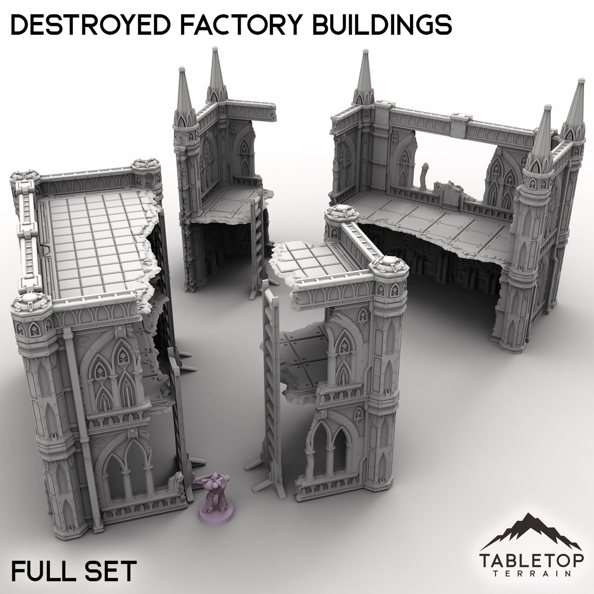 Tabletop Terrain Terrain Full Set / 32mm Destroyed Factory Buildings