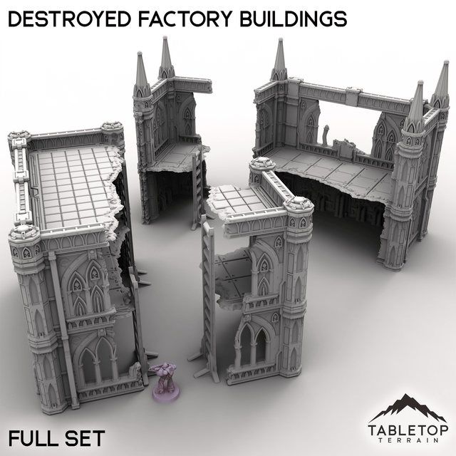 Tabletop Terrain Terrain Full Set / 32mm Destroyed Factory Buildings