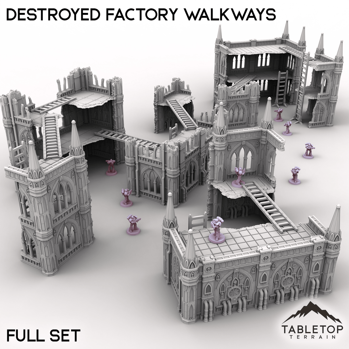 Tabletop Terrain Terrain Full Set / 32mm Destroyed Factory Walkways