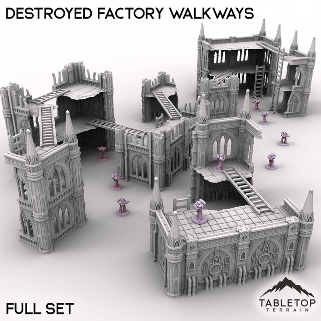 Tabletop Terrain Terrain Full Set / 32mm Destroyed Factory Walkways