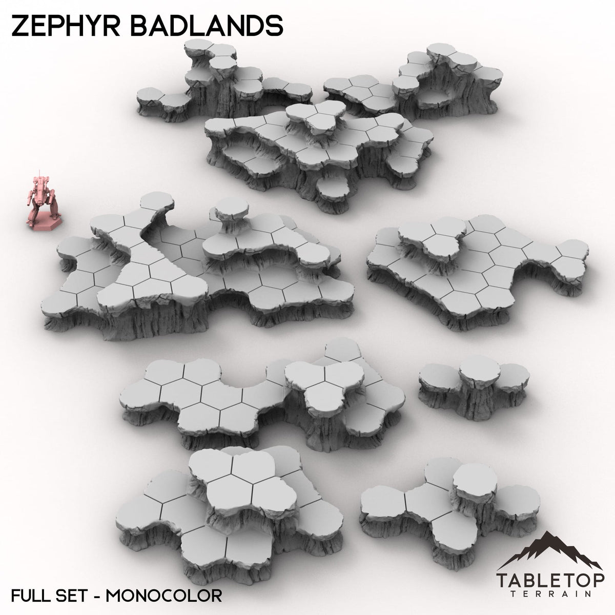 Tabletop Terrain Terrain Full Set Bundle / Monocolor (Gray) HEXTECH Zephyr Badlands Map Hill Sets - 6mm