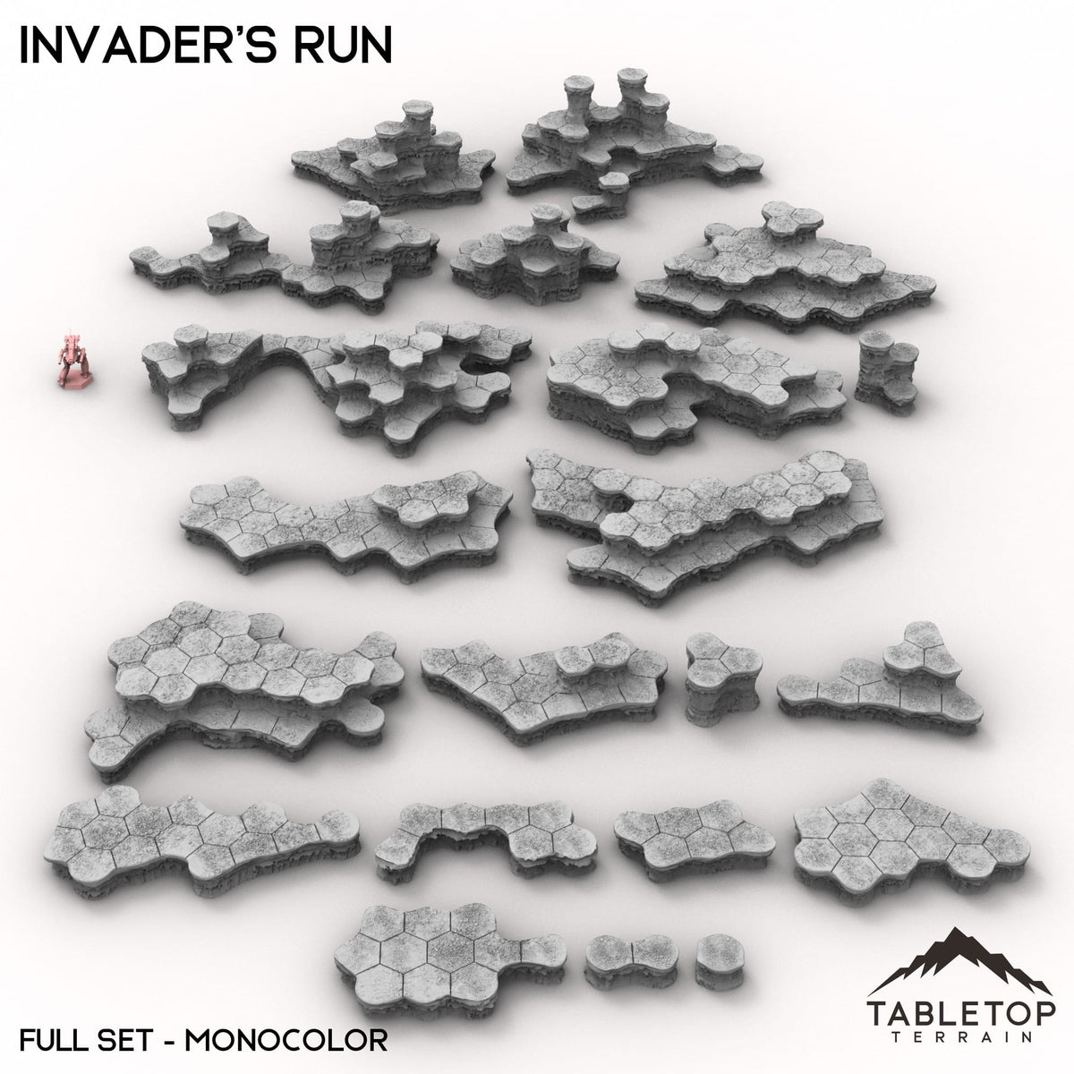 Tabletop Terrain Terrain Full Set Bundle / Monocolor (Grey) HEXTECH Invader's Run Map Hill Sets - 6mm