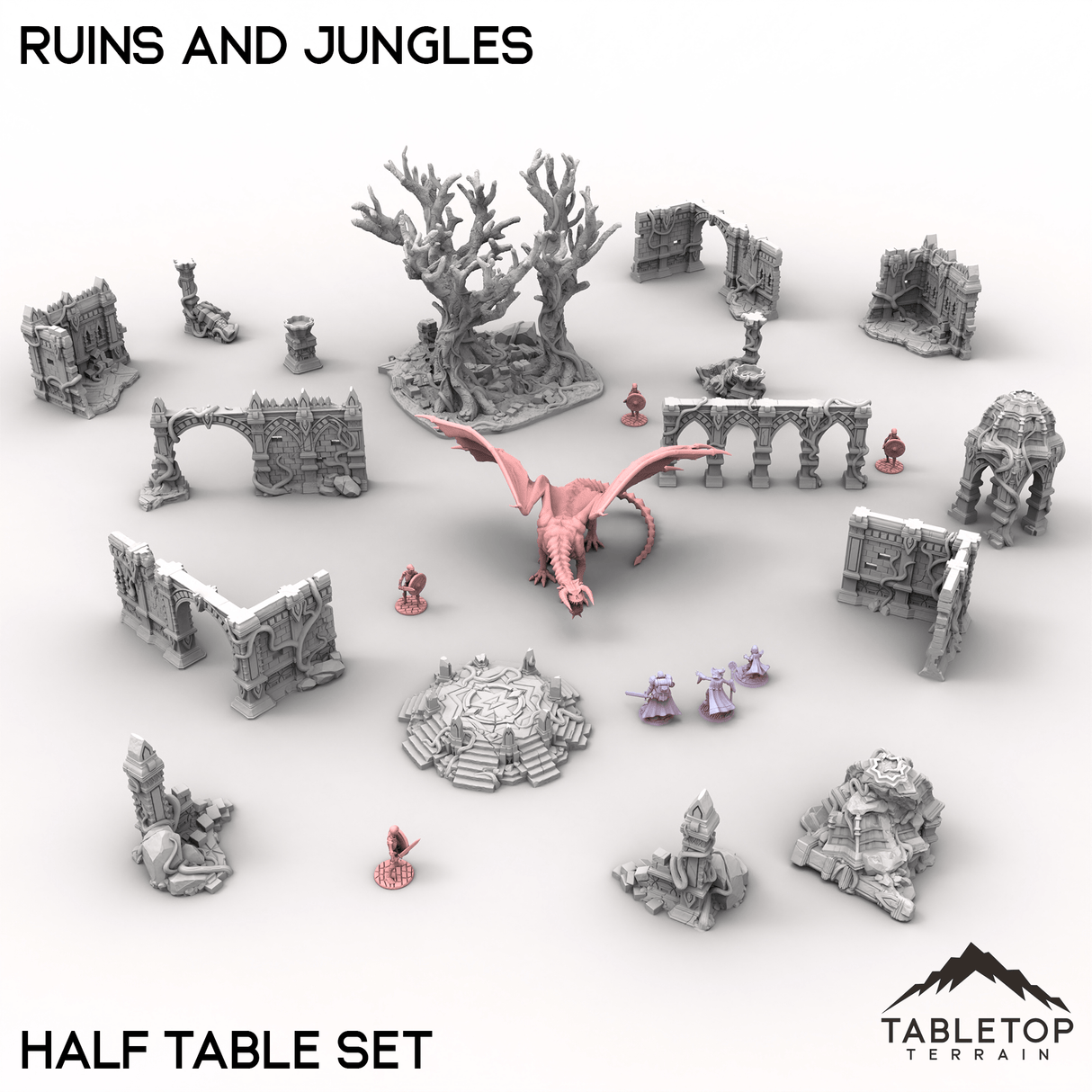 Tabletop Terrain Terrain Half Table Set / 32mm Ruins and Jungles