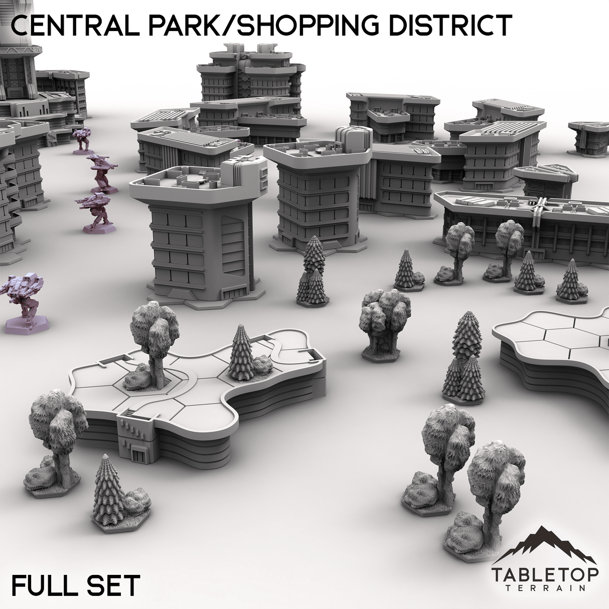 Tabletop Terrain Terrain HEXTECH Central Park/Shopping District - City Map Pack