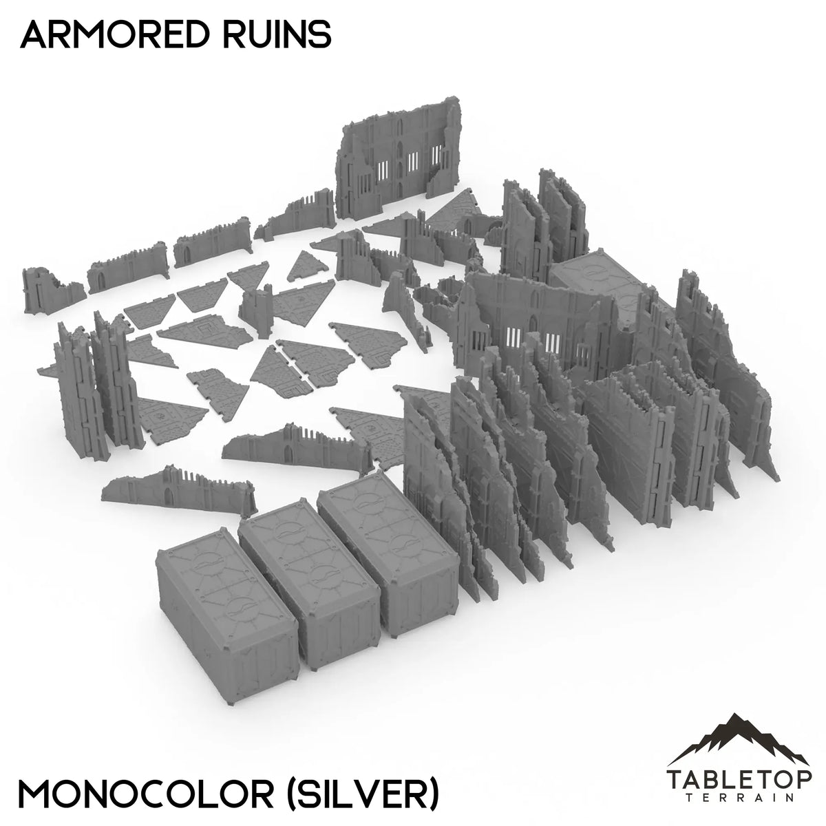 Tabletop Terrain Terrain Monocolor (Silver) / With Template Set 11e Armored Ruins Foldable Tournament Terrain