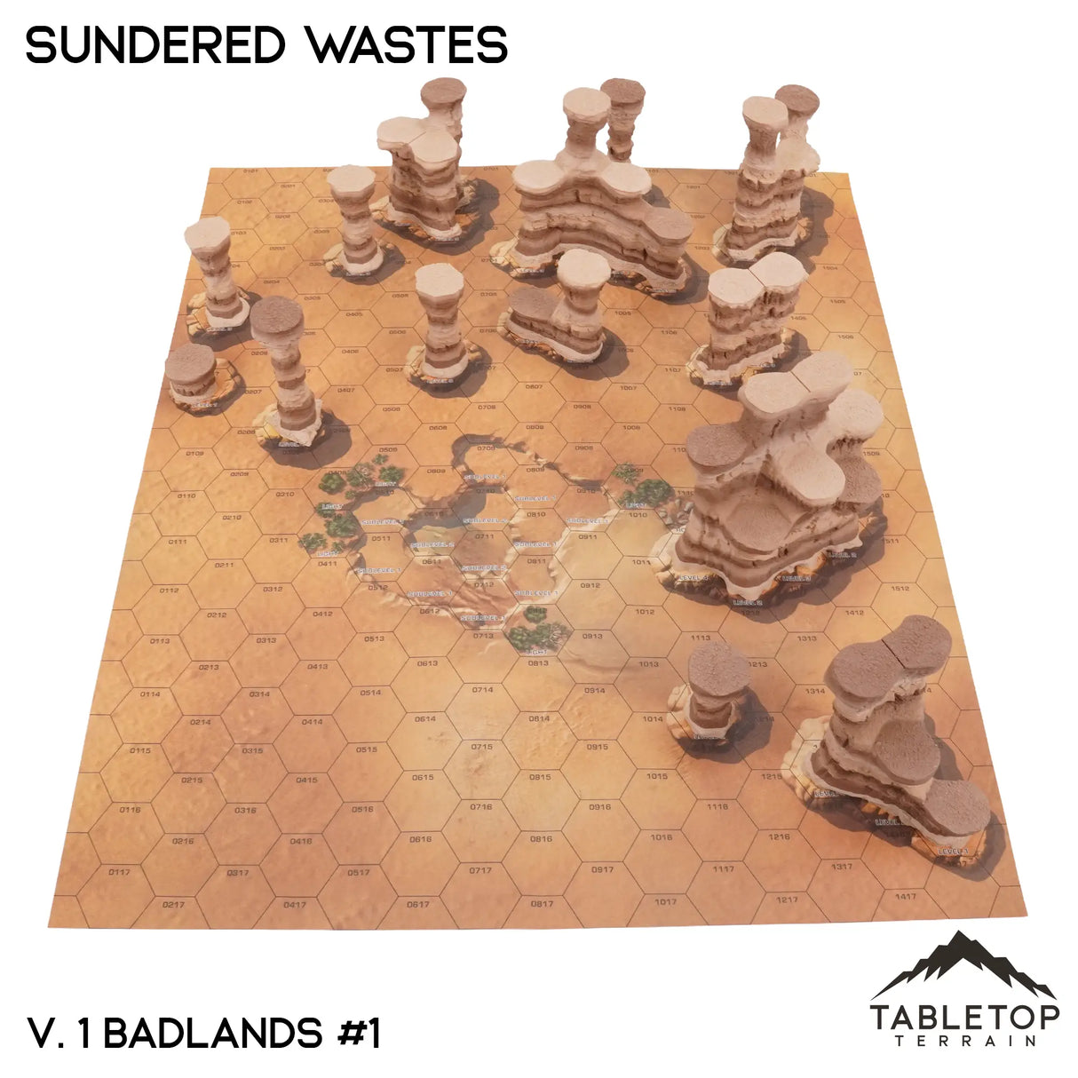 Tabletop Terrain Terrain NextGen Color / Vol 1 (Badlands #1) HEXTECH Sundered Wastes Map Hill Sets - 6mm