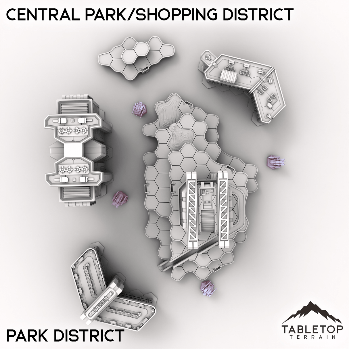 Tabletop Terrain Terrain Park District HEXTECH Central Park/Shopping District - City Map Pack