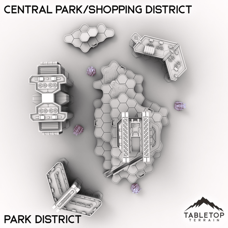 Tabletop Terrain Terrain Park District HEXTECH Central Park/Shopping District - City Map Pack