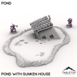 Tabletop Terrain Terrain Pond with Sunken House / 32mm Vexed Village - Pond