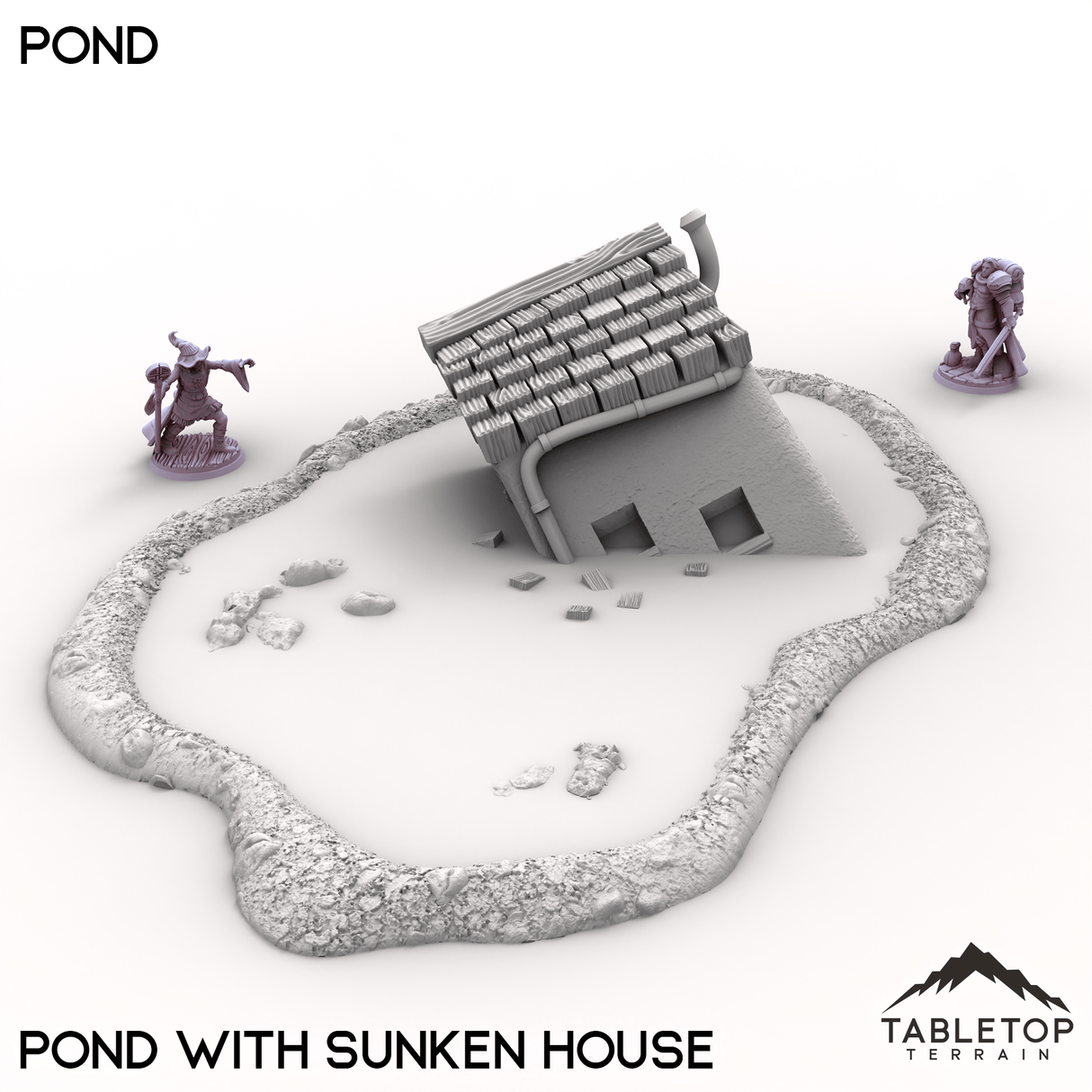 Tabletop Terrain Terrain Pond with Sunken House / 32mm Vexed Village - Pond