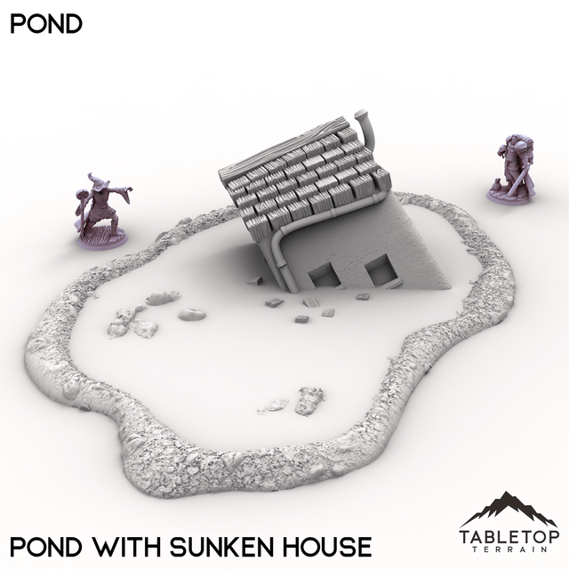 Tabletop Terrain Terrain Pond with Sunken House / 32mm Vexed Village - Pond
