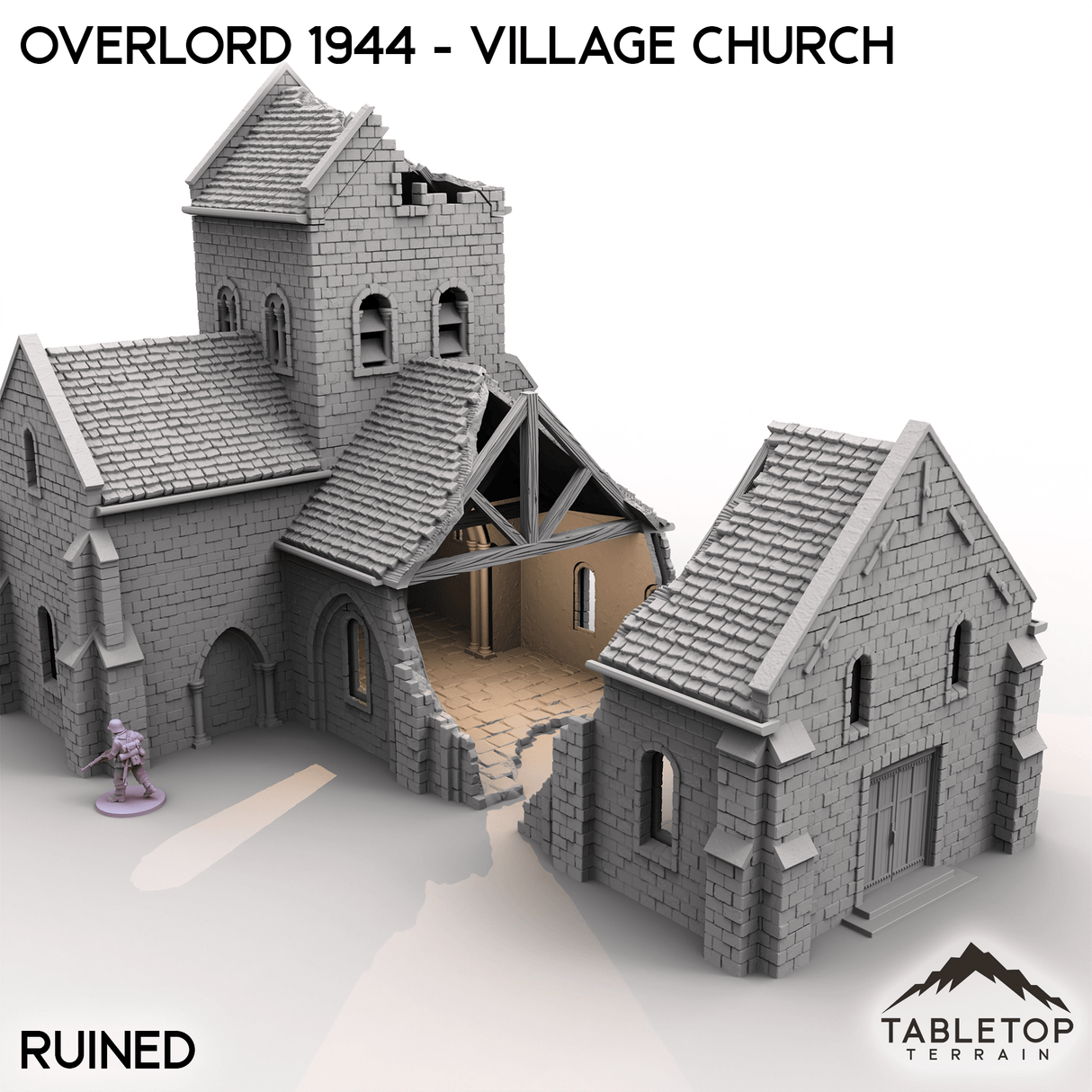 Tabletop Terrain Terrain Ruined / 32mm Overlord 1944 - Village Church