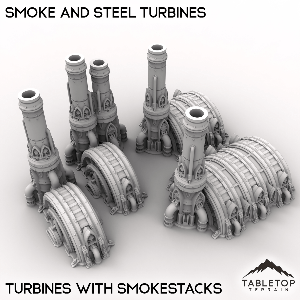 Tabletop Terrain Terrain Turbines with Smokestacks / 32mm Smoke and Steel Turbines