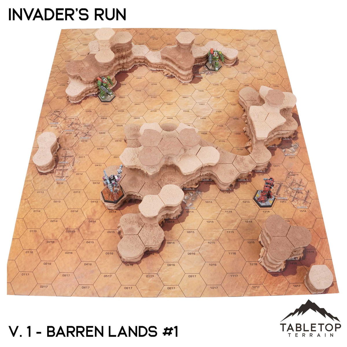 Tabletop Terrain Terrain Vol 1 (Barren Lands 1) / Monocolor (Grey) HEXTECH Invader's Run Map Hill Sets - 6mm