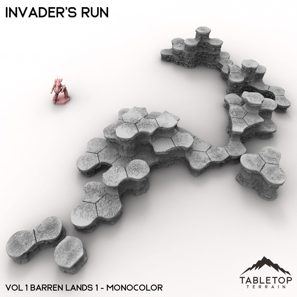 Tabletop Terrain Terrain Vol 1 (Barren Lands 1) / Monocolor (Grey) HEXTECH Invader's Run Map Hill Sets - 6mm