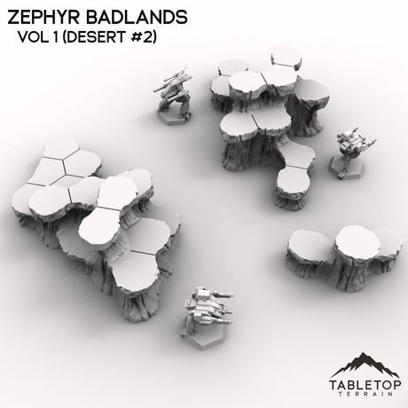 Tabletop Terrain Terrain Vol 1 (Desert #2) HEXTECH Zephyr Badlands Map Hill Sets - 6mm