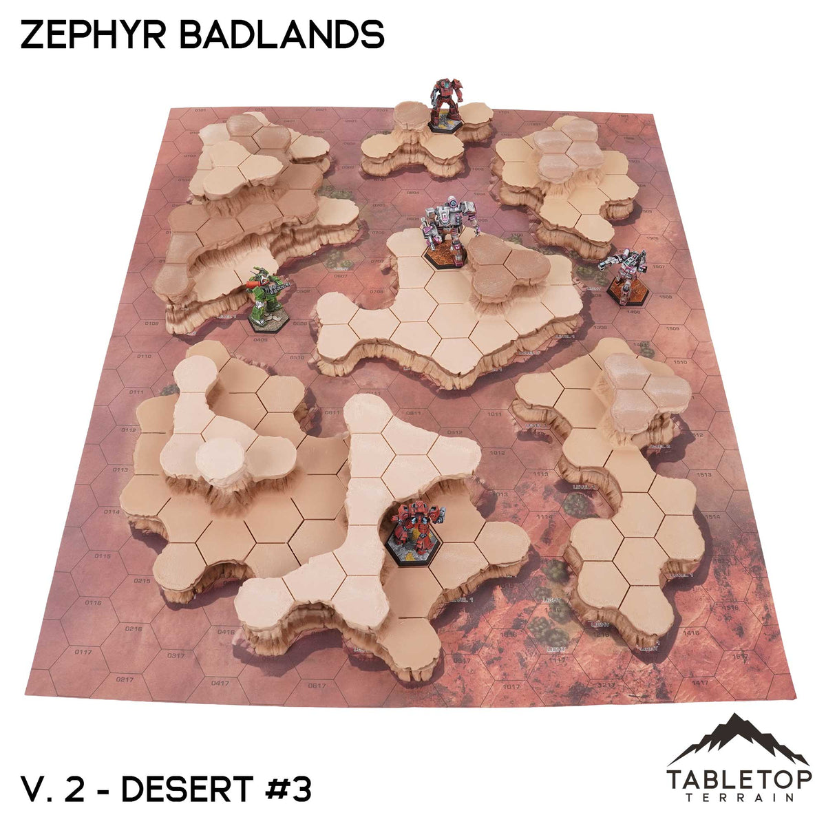 Tabletop Terrain Terrain Vol 2 (Desert #3) / Monocolor (Gray) HEXTECH Zephyr Badlands Map Hill Sets - 6mm