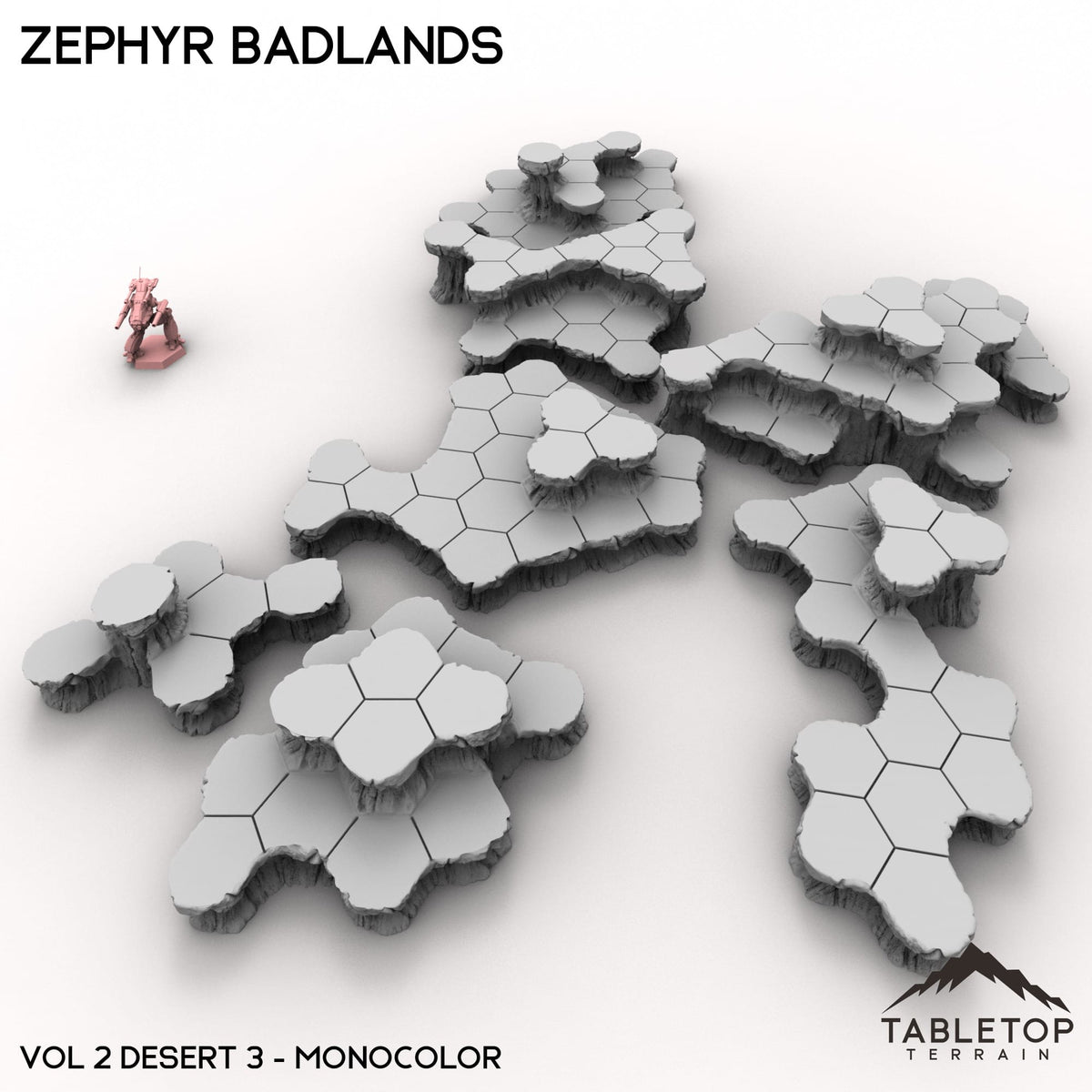 Tabletop Terrain Terrain Vol 2 (Desert #3) / Monocolor (Gray) HEXTECH Zephyr Badlands Map Hill Sets - 6mm