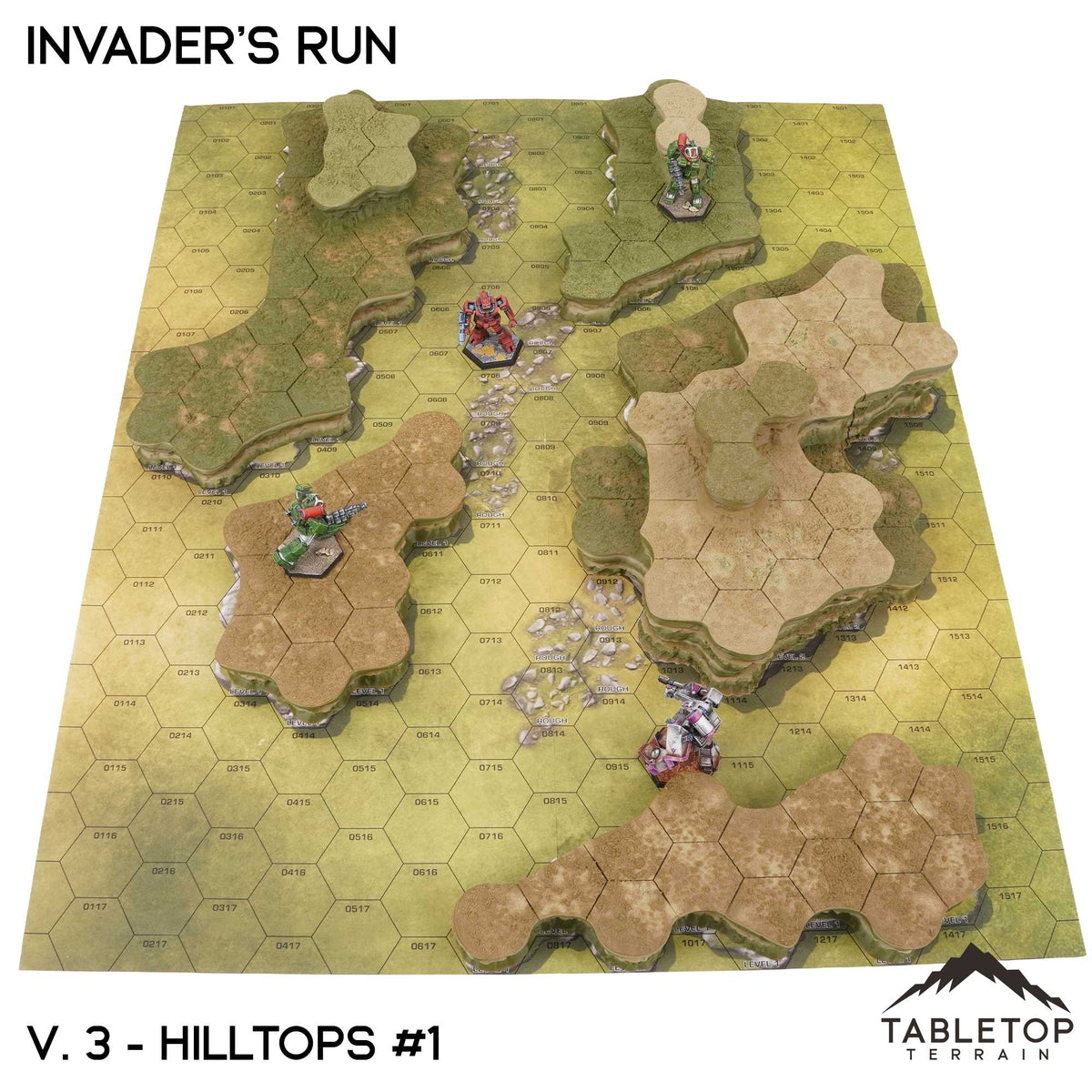 Tabletop Terrain Terrain Vol 3 (Hilltops 1) / Monocolor (Grey) HEXTECH Invader's Run Map Hill Sets - 6mm