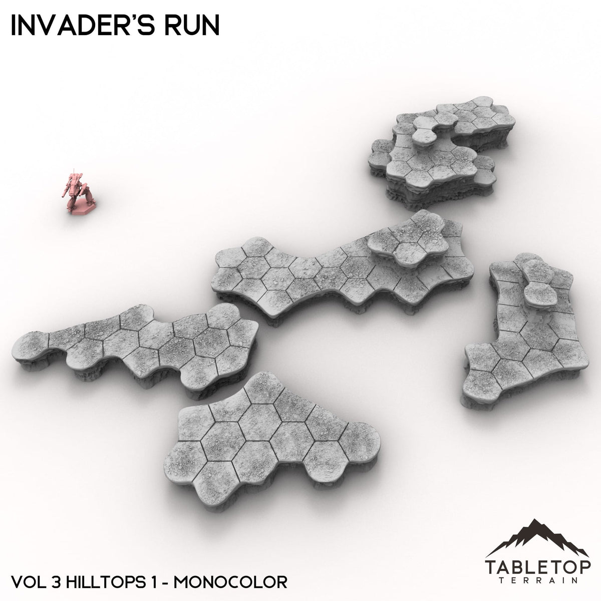 Tabletop Terrain Terrain Vol 3 (Hilltops 1) / Monocolor (Grey) HEXTECH Invader's Run Map Hill Sets - 6mm