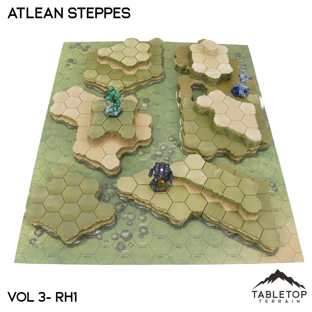 Tabletop Terrain Terrain Vol 3 (Rolling Hills 1) / NextGen Color (As Shown) HEXTECH Atlean Steppes Map Hill Sets - 6mm