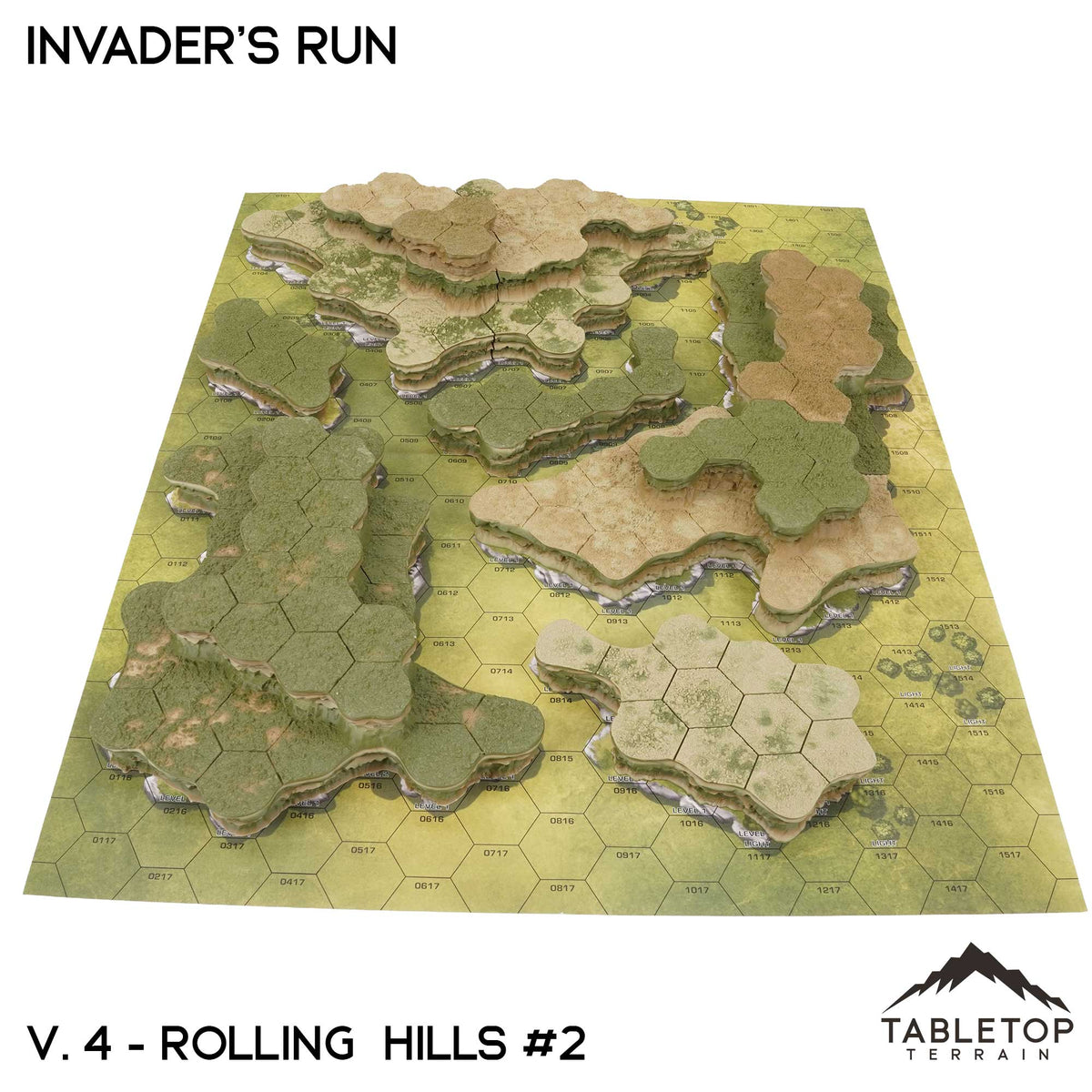 Tabletop Terrain Terrain Vol 4 (Rolling Hills 2) / Monocolor (Grey) HEXTECH Invader's Run Map Hill Sets - 6mm