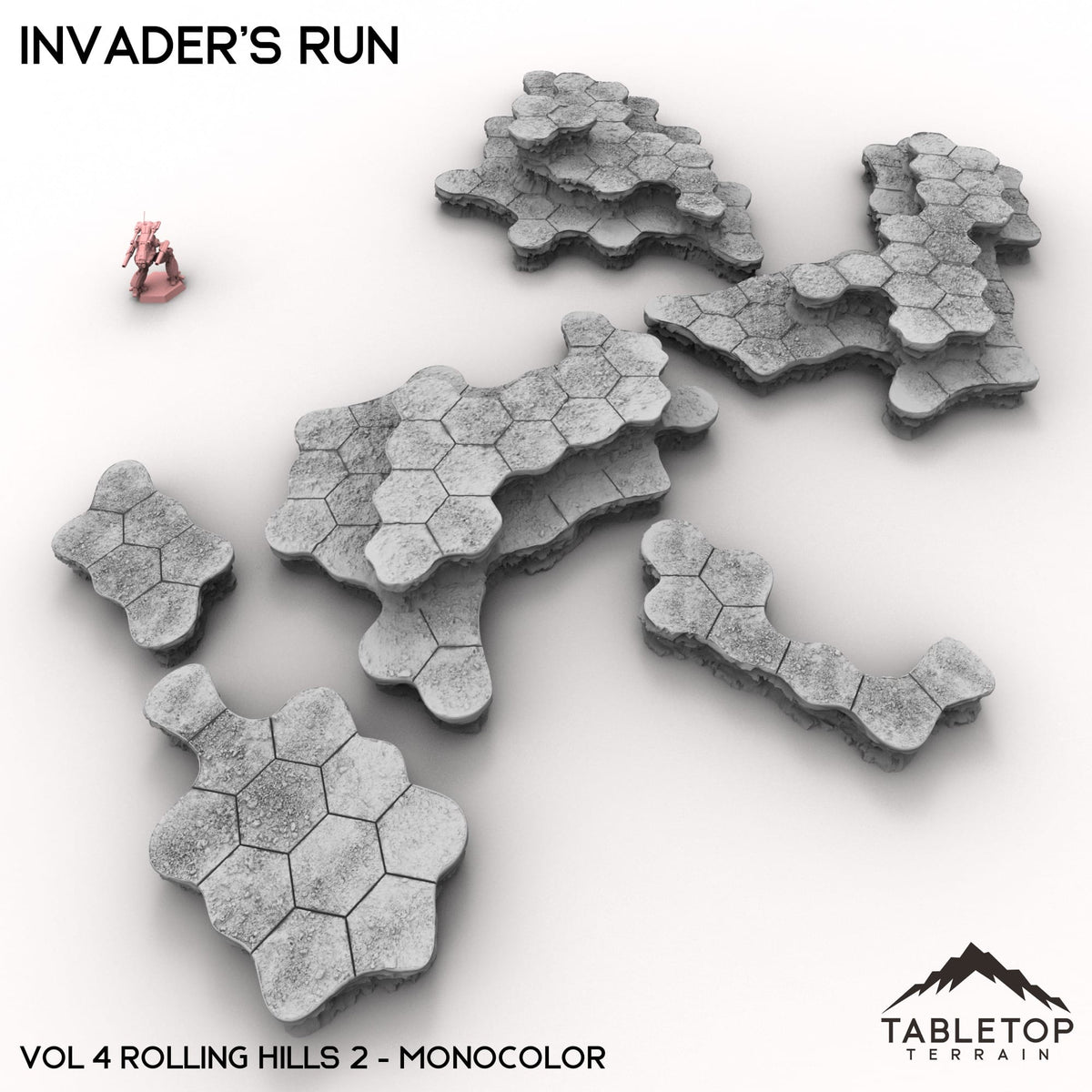 Tabletop Terrain Terrain Vol 4 (Rolling Hills 2) / Monocolor (Grey) HEXTECH Invader's Run Map Hill Sets - 6mm