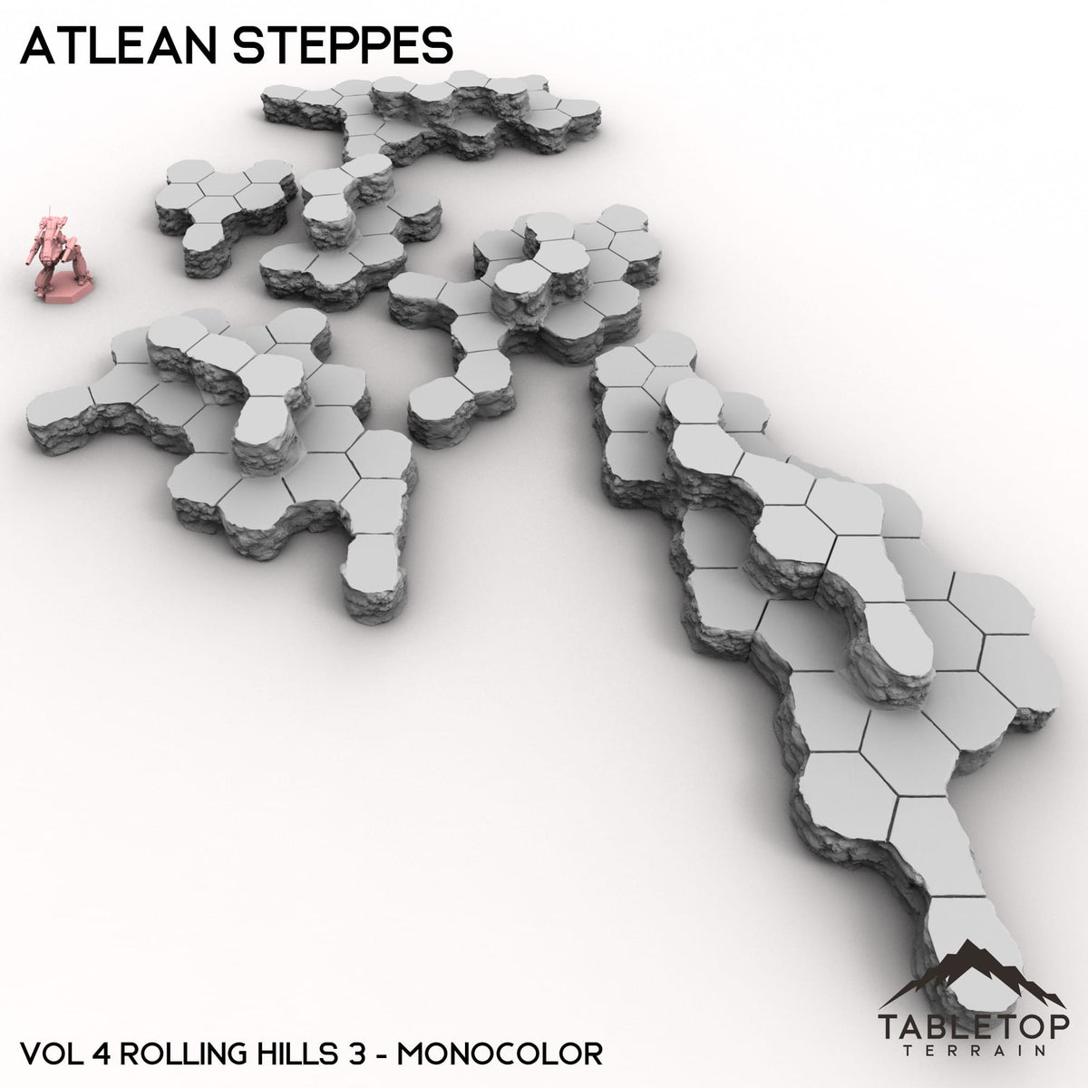 Tabletop Terrain Terrain Vol 4 (Rolling Hills 3) / Monocolor (Grey) HEXTECH Atlean Steppes Map Hill Sets - 6mm