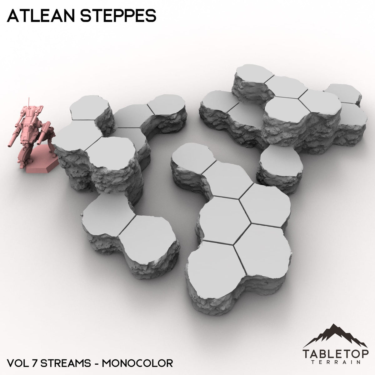Tabletop Terrain Terrain Vol 7 (Streams) / Monocolor (Grey) HEXTECH Atlean Steppes Map Hill Sets - 6mm
