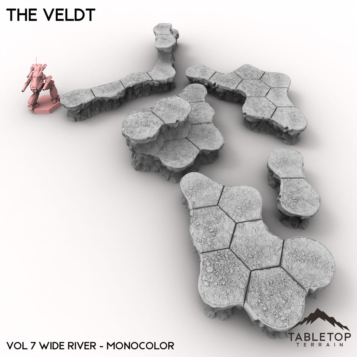 Tabletop Terrain Terrain Vol 7 (Wide River) / Monocolor (Grey) HEXTECH The Veldt Map Hill Sets-6mm