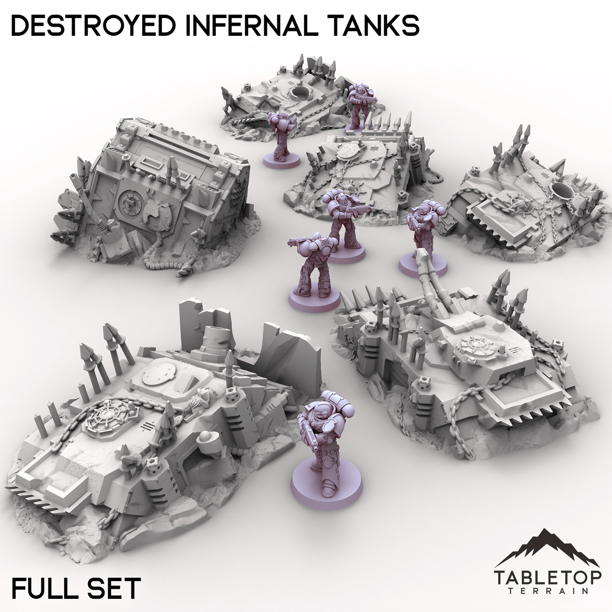 Tabletop Terrain Vehicle 32mm Destroyed Infernal Tanks