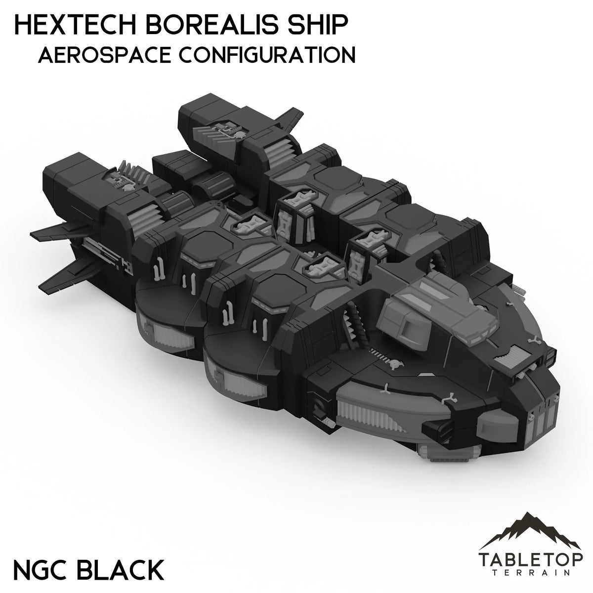 Tabletop Terrain Vehicle Aerospace Configuration / NextGen Color (Black) HEXTECH Borealis Ship- 6mm