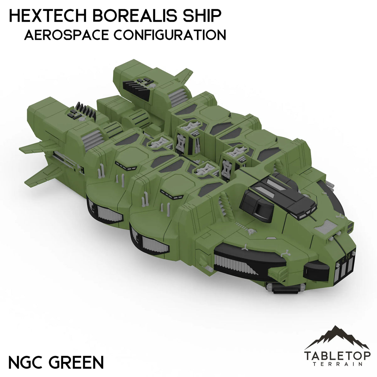 Tabletop Terrain Vehicle Aerospace Configuration / NextGen Color (Green) HEXTECH Borealis Ship- 6mm