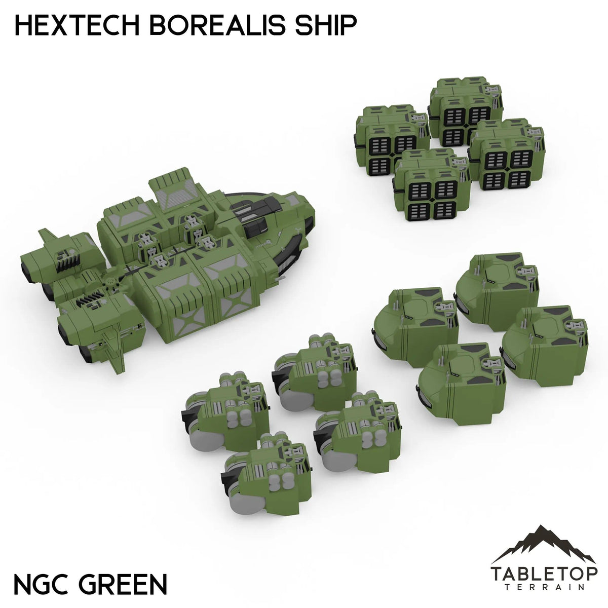 Tabletop Terrain Vehicle Full Set / NextGen Color (Green) HEXTECH Borealis Ship- 6mm