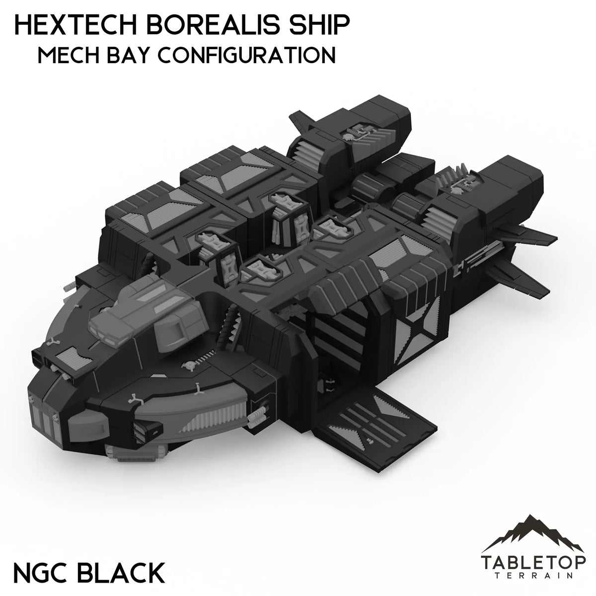 Tabletop Terrain Vehicle Mech Bay Configuration / NextGen Color (Black) HEXTECH Borealis Ship- 6mm