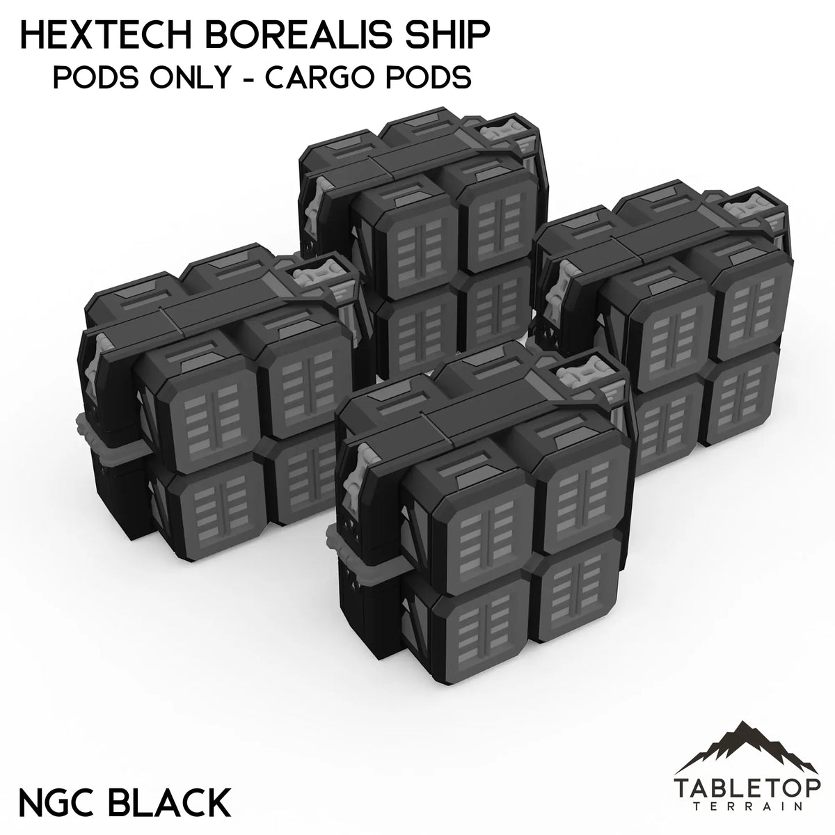 Tabletop Terrain Vehicle Pods Only - Cargo Pods / NextGen Color (Black) HEXTECH Borealis Ship- 6mm