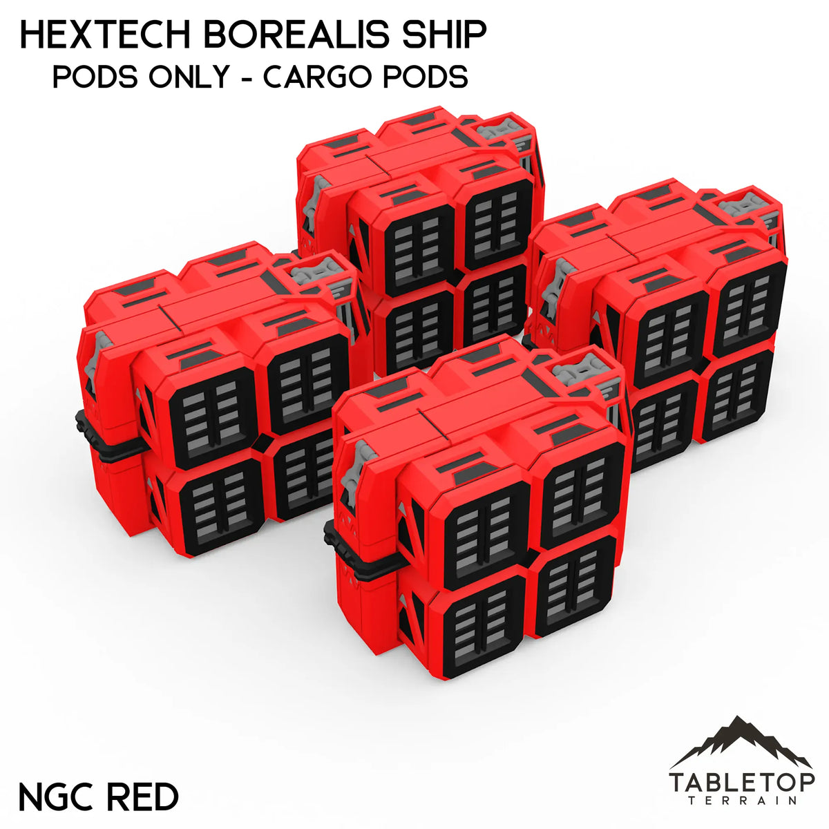 Tabletop Terrain Vehicle Pods Only - Cargo Pods / NextGen Color (Red) HEXTECH Borealis Ship- 6mm