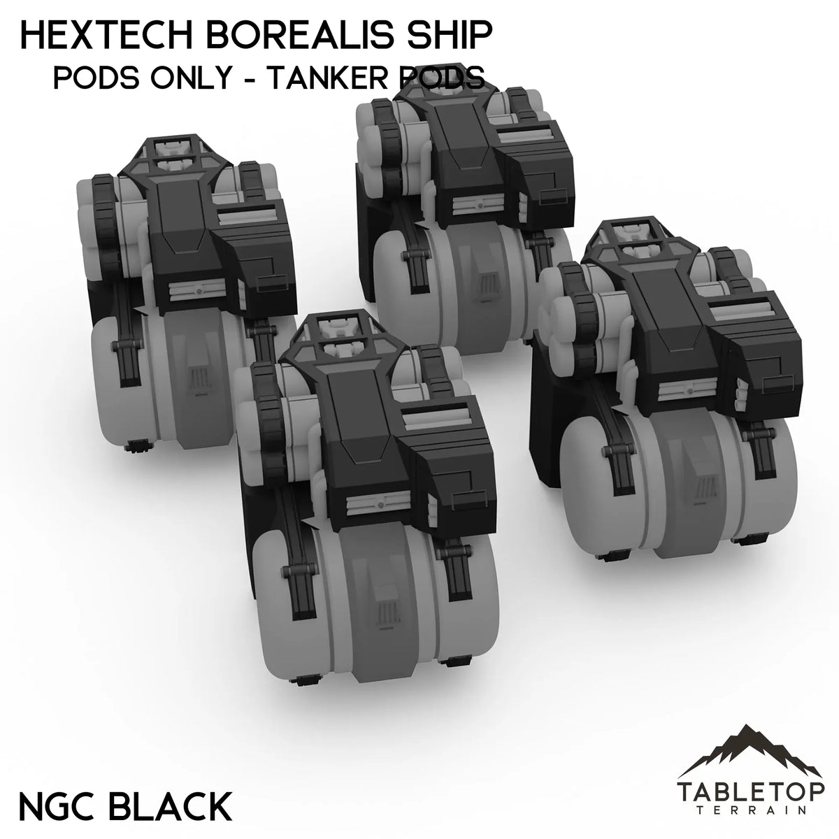 Tabletop Terrain Vehicle Pods Only - Tanker Pods / NextGen Color (Black) HEXTECH Borealis Ship- 6mm