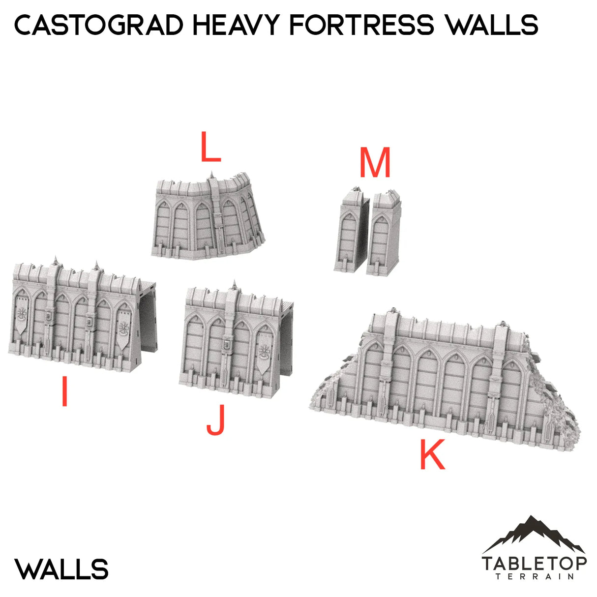 Tabletop Terrain Walls 32mm / I - Wall Long Castograd Heavy Fortress Walls