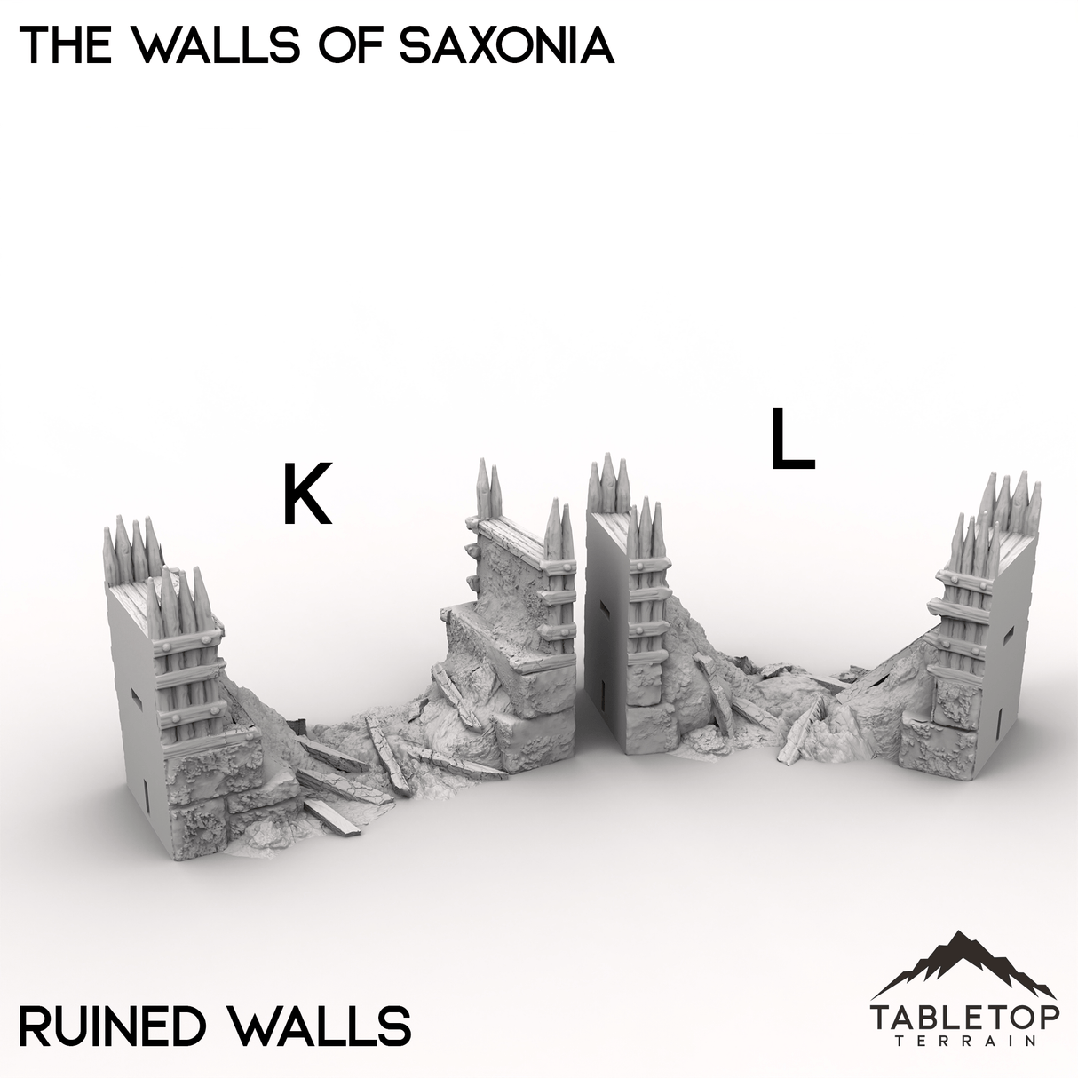 Tabletop Terrain Walls 32mm / K - Straight Ruined The Walls of Saxonia - Kingdom of Saxonia
