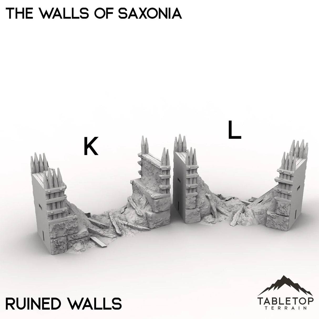 Tabletop Terrain Walls 32mm / K - Straight Ruined The Walls of Saxonia - Kingdom of Saxonia